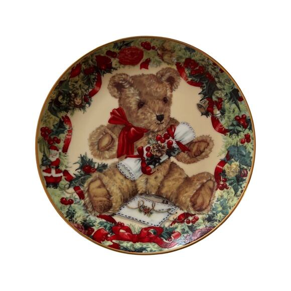 Franklin Mint Heirloom Teddys First Christmas Teddy Bear Plate #Y3014 Vintage - Picture 1 of 3